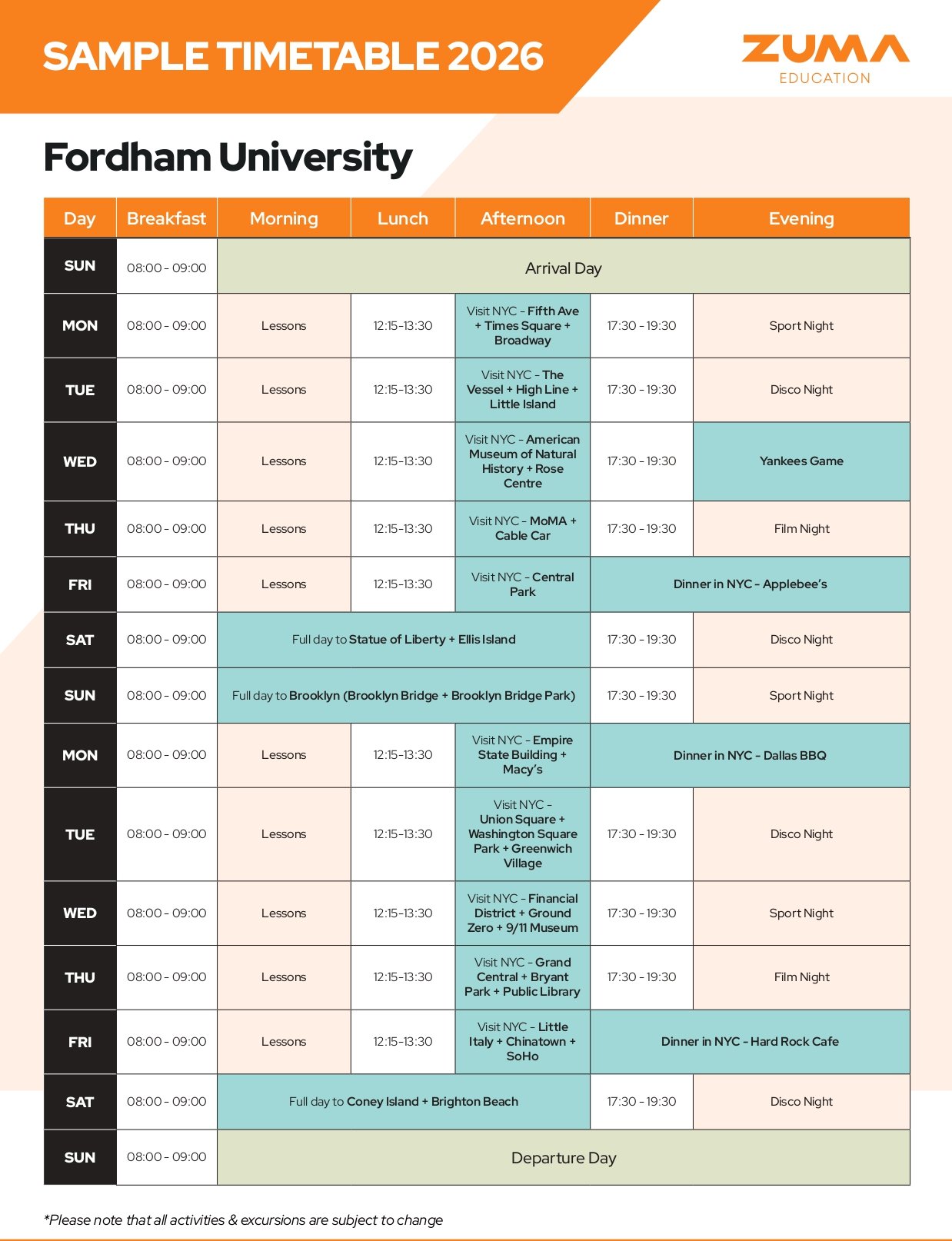 Fordham University Timetable 2026 ETW page 0001